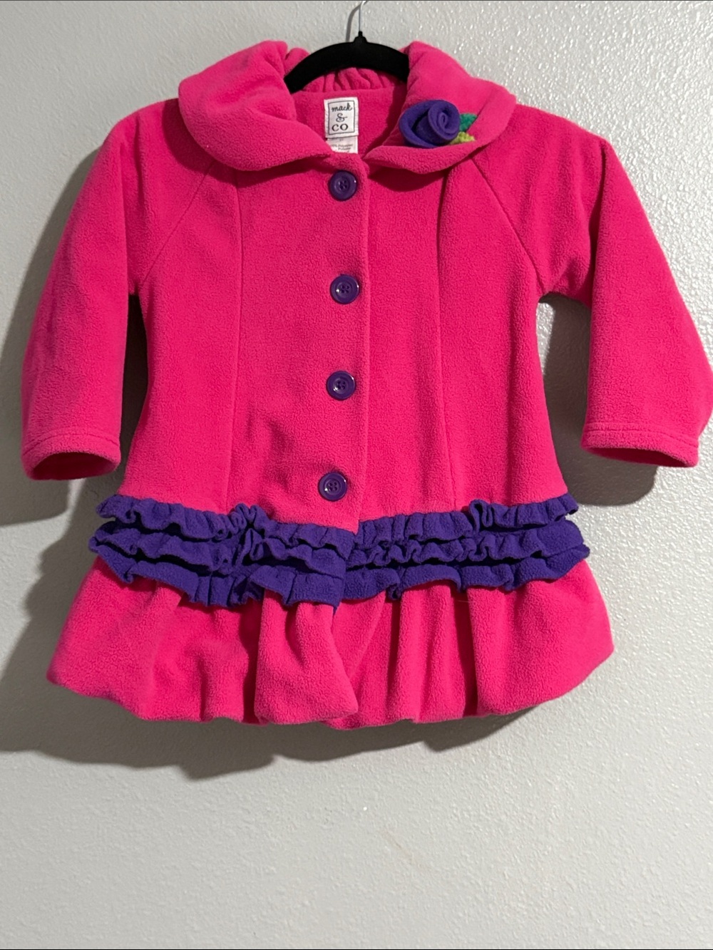 Childrens Bright Pink Peacoat with Purple Trim - Made by Old Navy